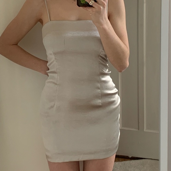 OLIVACEOUS SATIN SILVER GORGEOUS MINI DRESS - Picture 2 of 6